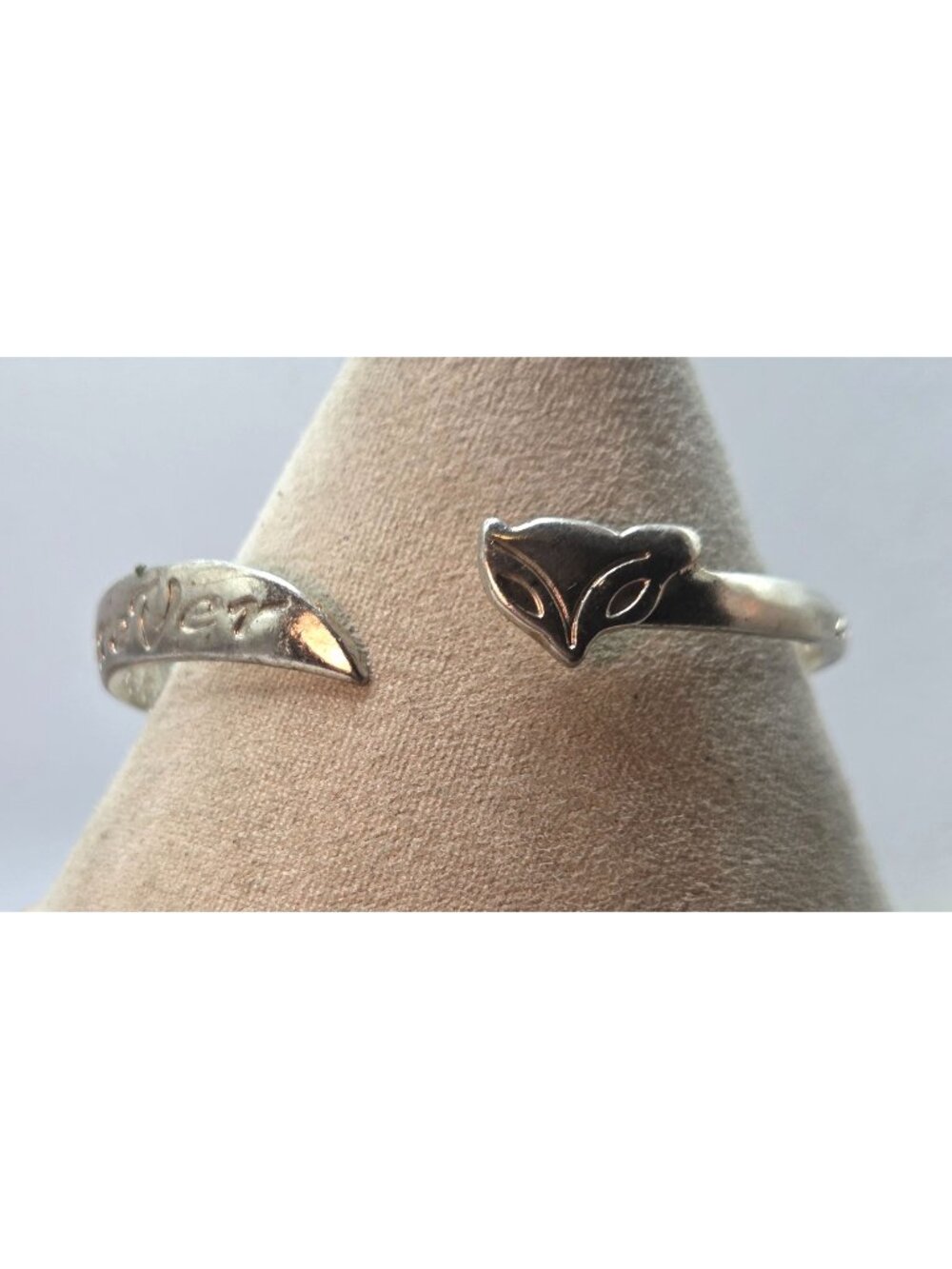Silver-Toned Open Cuff Bracelet With "Forever" & "Love You" Engravings Fox Head